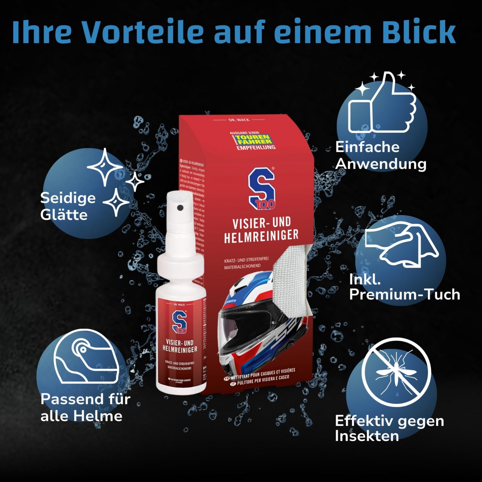 dr-wack-s100-visier-helmreiniger-100-ml-mit-mikrofasertuch image 4