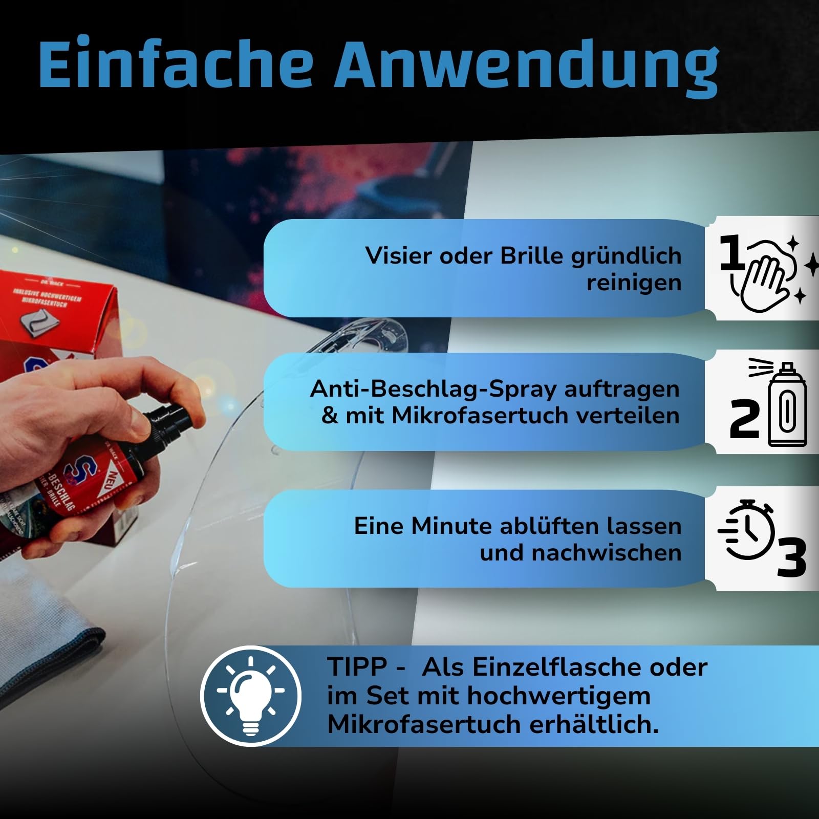 dr-wack-s100-anti-beschlag-spray-100-ml-inkl-mikrofasertuch-visier-brillen-schut image 4