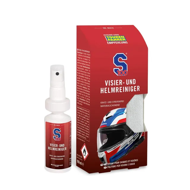 dr-wack-s100-visier-helmreiniger-100-ml-mit-mikrofasertuch image 1