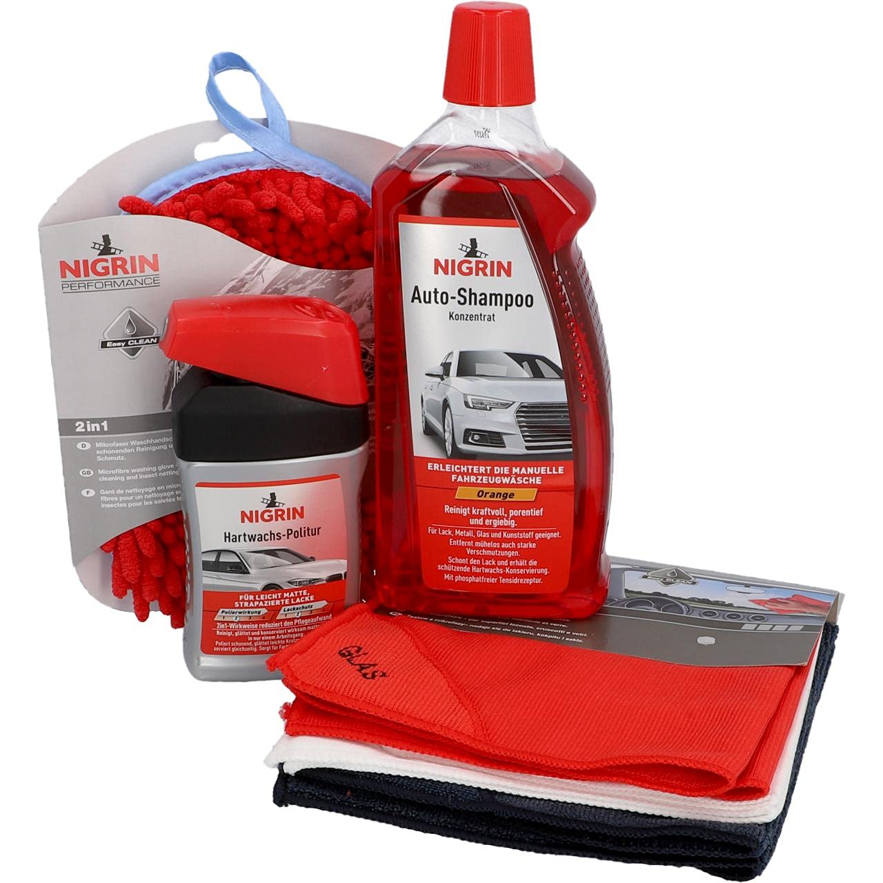 nigrin-lackpflege-set-4-teilig-auto-shampoo-1-l-waschhandschuh-hartwachs-politur image 1