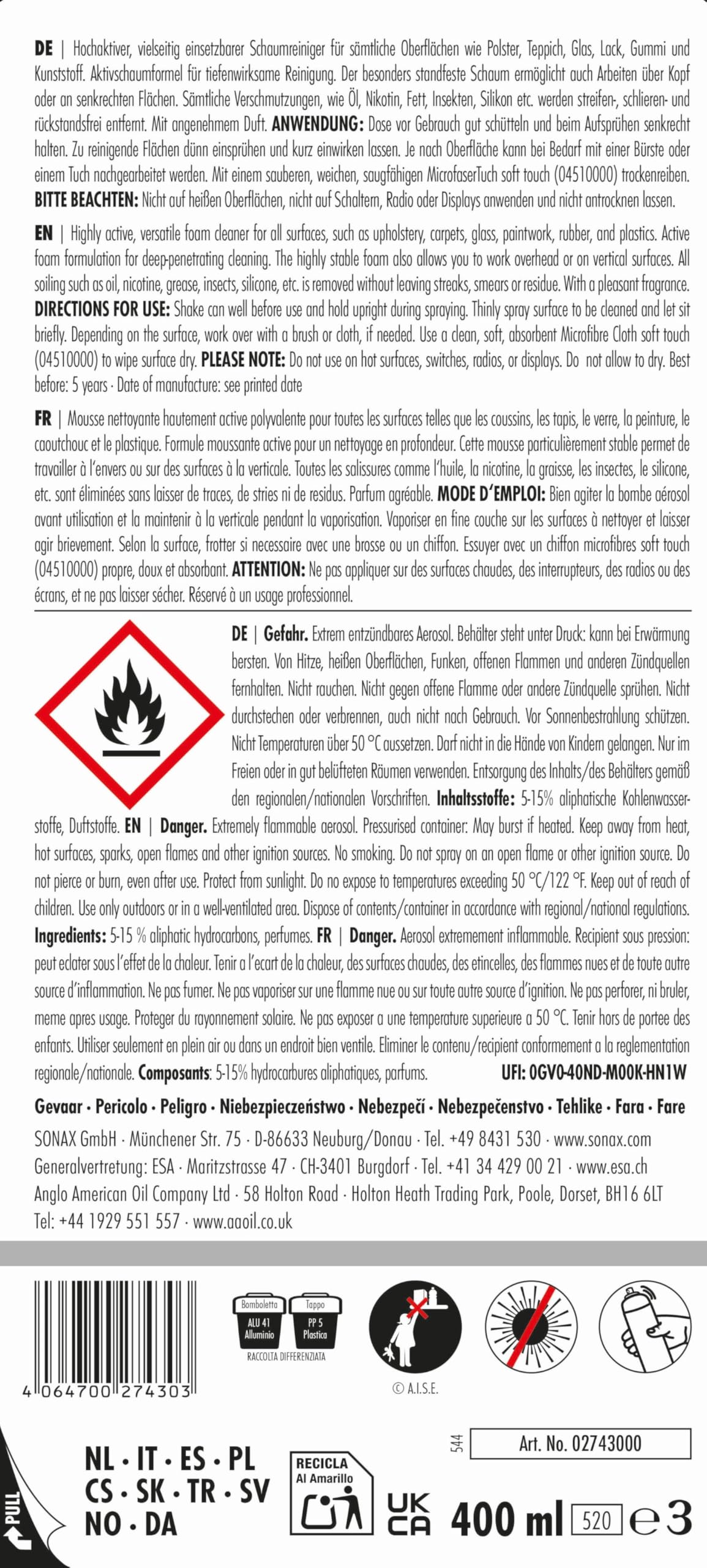 sonax-profiline-all-purpose-cleaner-foam-schaumreiniger-400-ml image 2