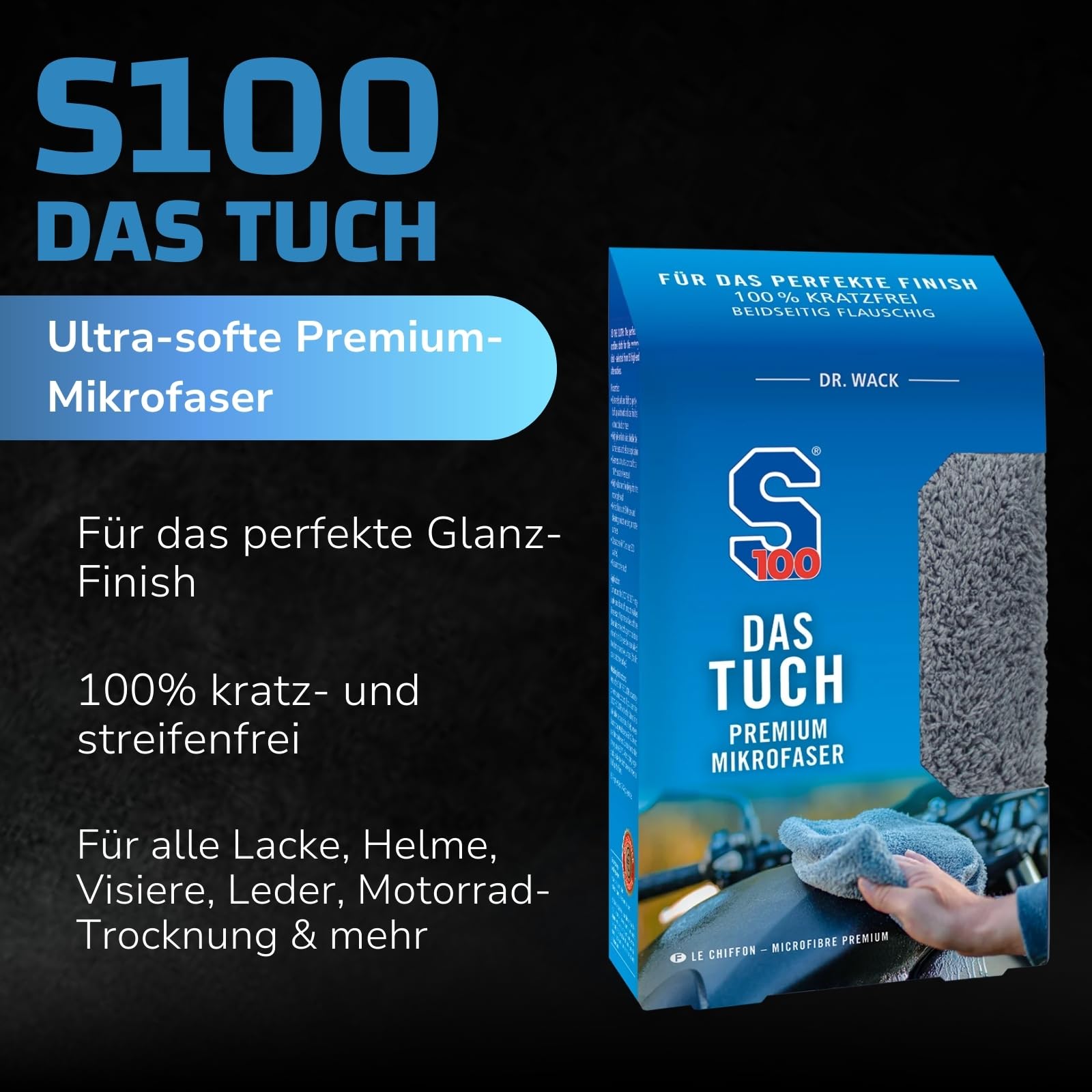 dr-wack-s100-das-tuch-mikrofasertuch-40-x-40-cm-motorrad-poliertuch image 2