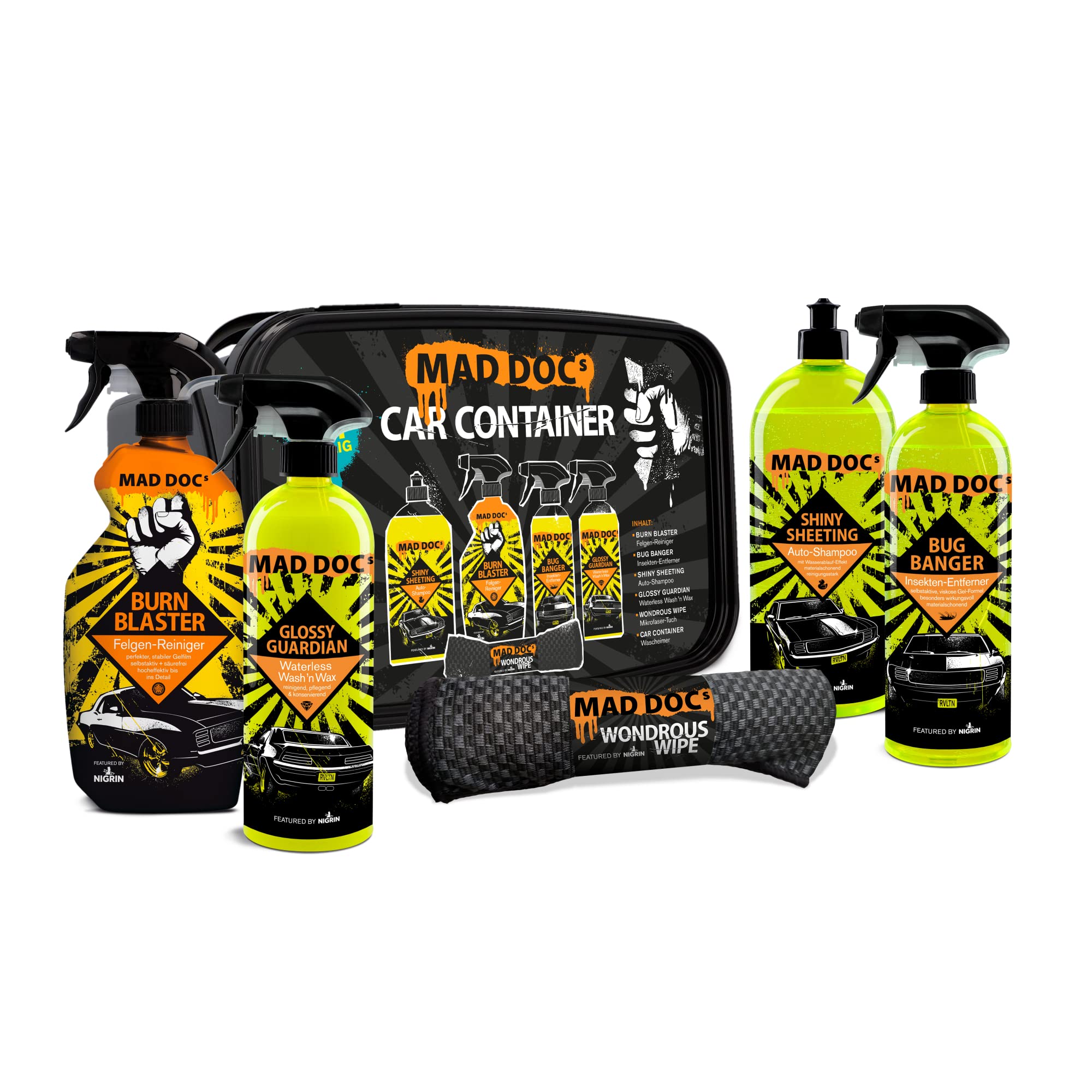 nigrin-mad-docs-pflege-eimer-carcare-6-teiliges-auto-reinigungsset image 1