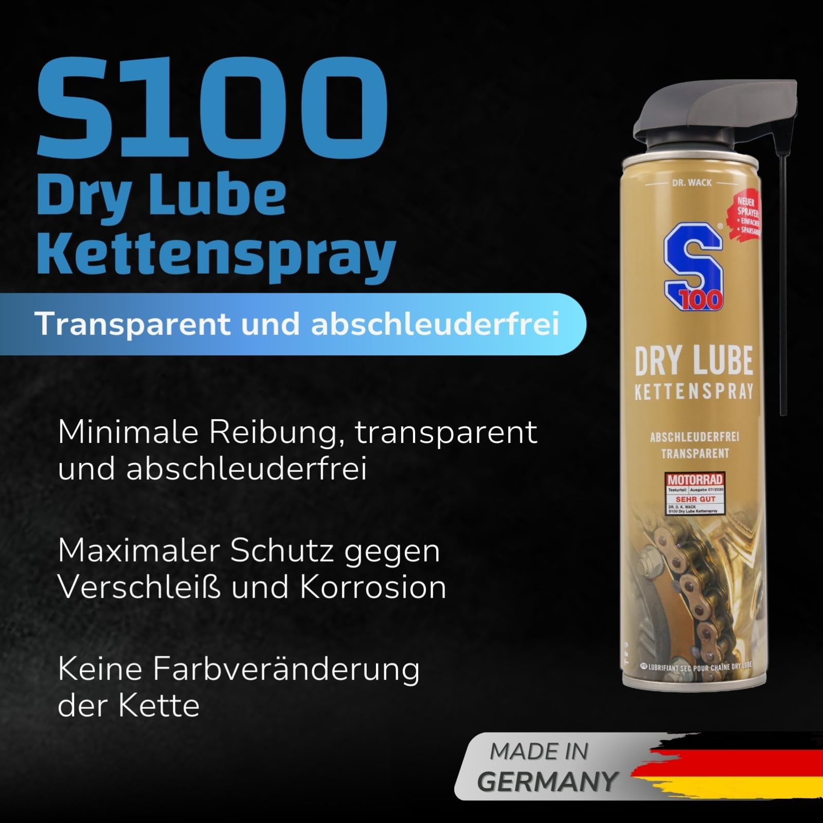 dr-wack-s100-dry-lube-kettenspray-400-ml-motorrad-trockenschmierung image 2