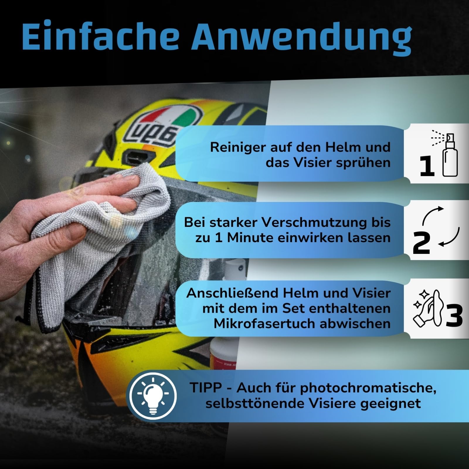 dr-wack-s100-visier-helmreiniger-100-ml-mit-mikrofasertuch image 3