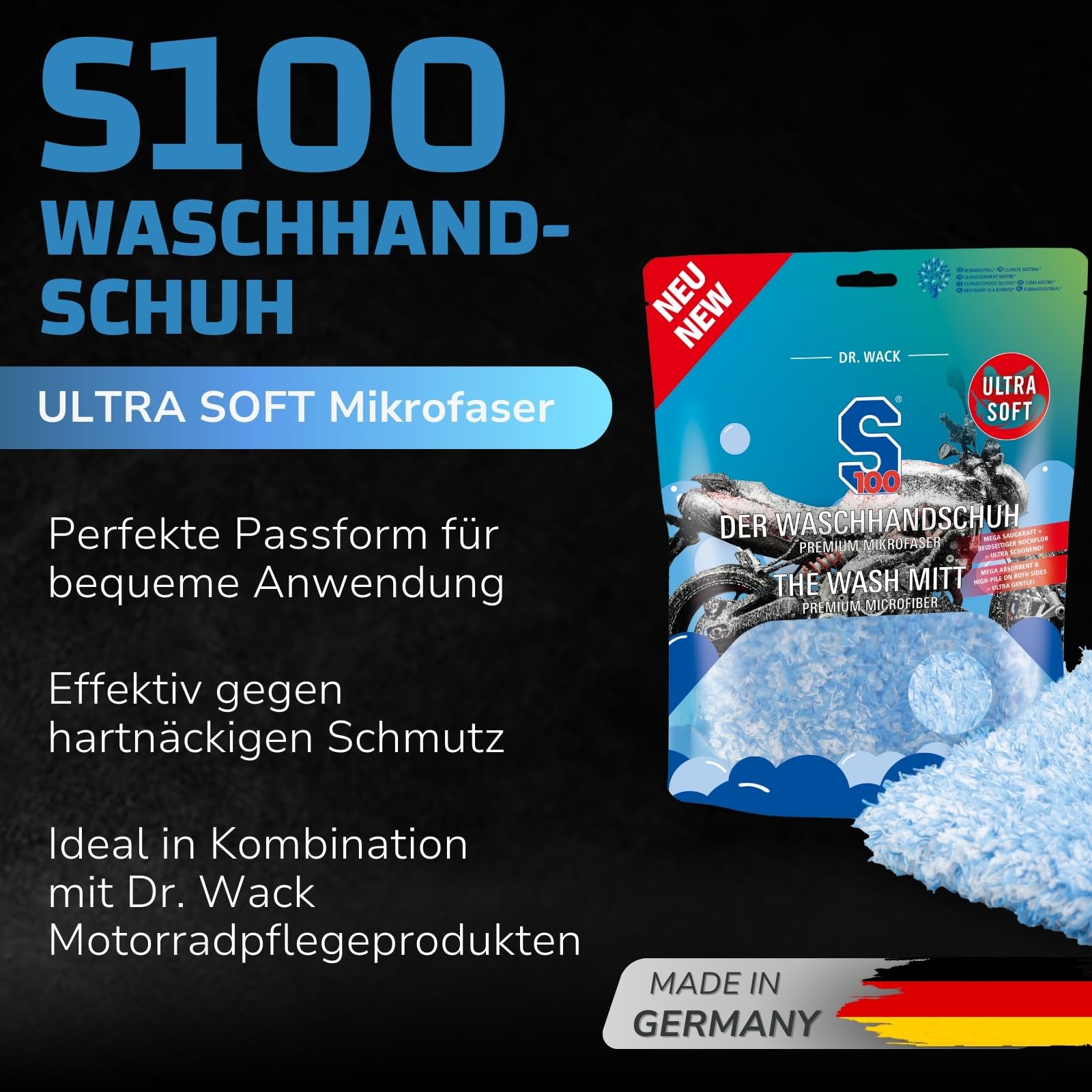 dr-wack-s100-waschhandschuh-motorrad-mikrofaser-hochflor-beidseitig image 2
